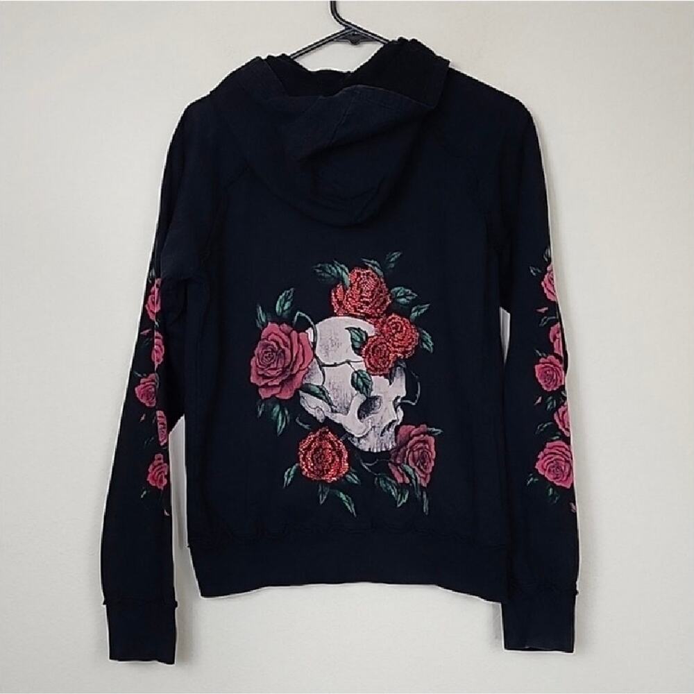 Large Sinful Affliction Rose Skull Gothic Hoodie Jacket